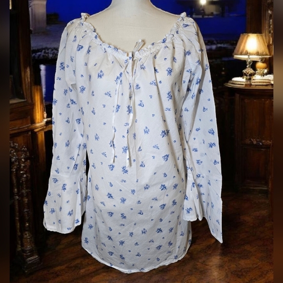 Victoria's Secret Vintage Cotton Sleepshirt Size Lg Blue & White - Picture 4 of 7